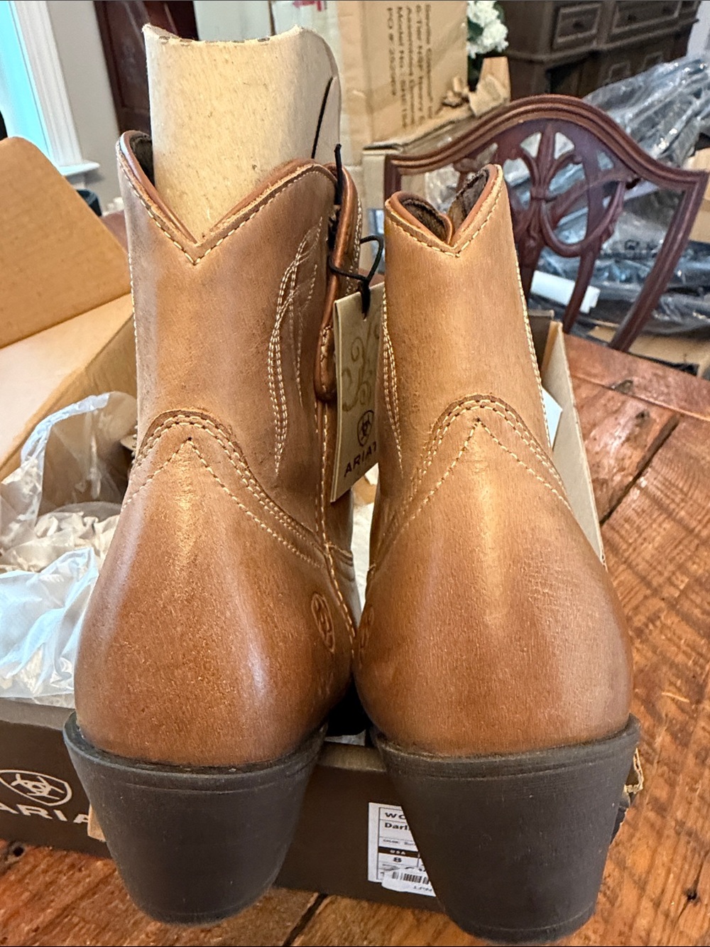 Ariat Brown Leather Western Ankle Booties with Stacked Heel - Picture 7 of 10